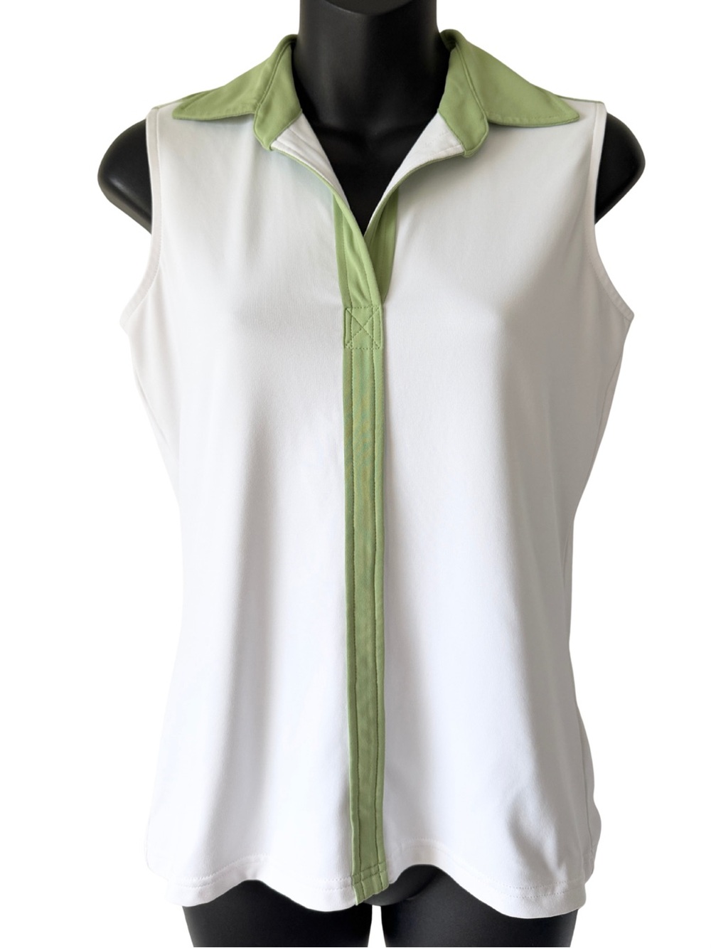 Izod X-tra Dry Sleeveless Trim Polo Womens XS Light Green Collar Stretch Golf